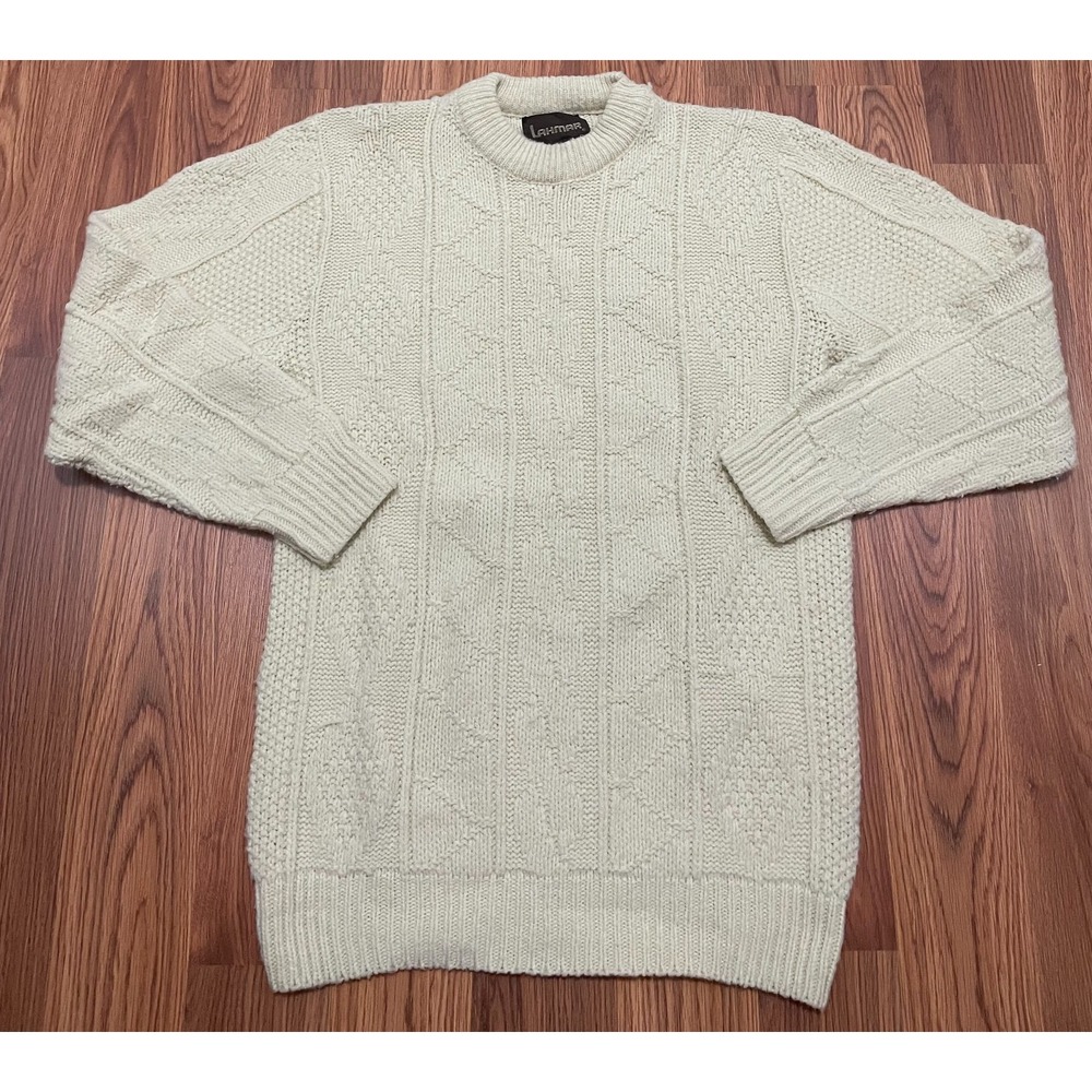 Lahmar Sweater Mens Small Fisherman Knit Cream Aran Cable Wool Blend